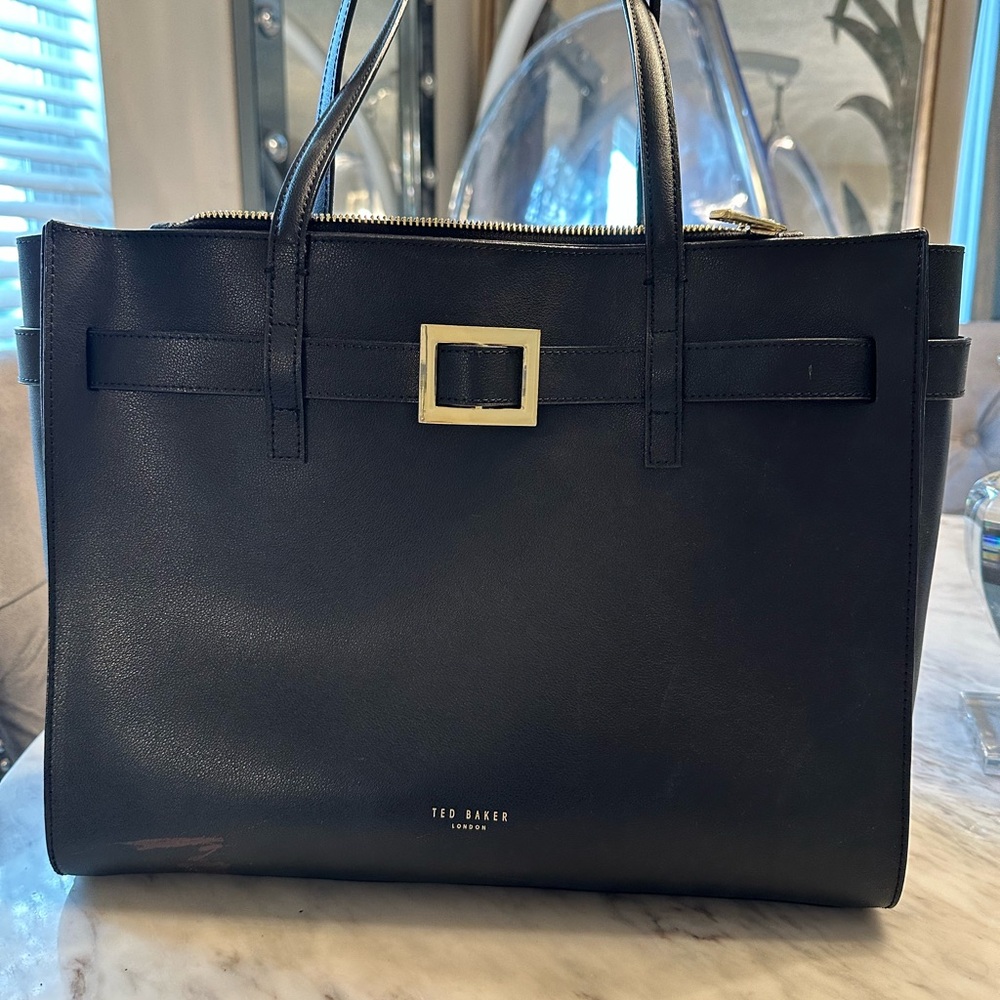 Ted Baker Black Structured Tote with Gold Hardware